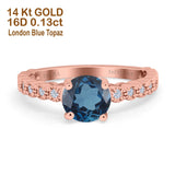 14K Rose Gold 1.16ct Round 6.5mm G SI London Blue Topaz Diamond Engagement Wedding Ring Size 6.5