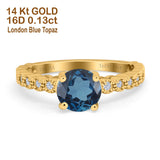 14K Yellow Gold 1.16ct Round 6.5mm G SI London Blue Topaz Diamond Engagement Wedding Ring Size 6.5