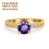14K Yellow Gold 1.16ct Round 6.5mm G SI Natural Amethyst Diamond Engagement Wedding Ring Size 6.5