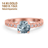 14K Rose Gold 1.16ct Round 6.5mm G SI Natural Aquamarine Diamond Engagement Wedding Ring Size 6.5