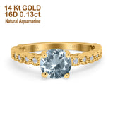 14K Yellow Gold 1.16ct Round 6.5mm G SI Natural Aquamarine Diamond Engagement Wedding Ring Size 6.5