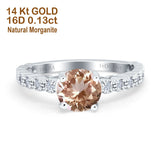 14K White Gold 1.16ct Round 6.5mm G SI Natural Morganite Diamond Engagement Wedding Ring Size 6.5
