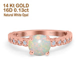 14K Rose Gold 0.13ct Round 6.5mm G SI Natural White Opal Diamond Engagement Wedding Ring Size 6.5
