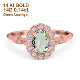 14K Rose Gold 0.9ct Oval 7mmx5mm G SI Natural Green Amethyst Diamond Engagement Wedding Ring Size 6.5