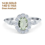 14K White Gold 0.9ct Oval 7mmx5mm G SI Natural Green Amethyst Diamond Engagement Wedding Ring Size 6.5