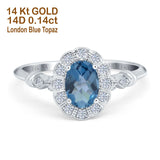 14K White Gold 0.9ct Oval 7mmx5mm G SI London Blue Topaz Diamond Engagement Wedding Ring Size 6.5