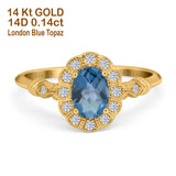 14K Yellow Gold 0.9ct Oval 7mmx5mm G SI London Blue Topaz Diamond Engagement Wedding Ring Size 6.5