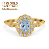 14K Yellow Gold 0.9ct Oval 7mmx5mm G SI Natural Aquamarine Diamond Engagement Wedding Ring Size 6.5