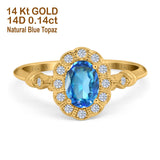 14K Yellow Gold 0.9ct Oval 7mmx5mm G SI Natural Blue Topaz Diamond Engagement Wedding Ring Size 6.5