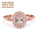 14K Rose Gold 0.9ct Oval 7mmx5mm G SI Natural Morganite Diamond Engagement Wedding Ring Size 6.5