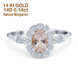 14K White Gold 0.9ct Oval 7mmx5mm G SI Natural Morganite Diamond Engagement Wedding Ring Size 6.5