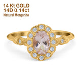 14K Yellow Gold 0.9ct Oval 7mmx5mm G SI Natural Morganite Diamond Engagement Wedding Ring Size 6.5