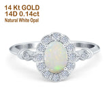 14K White Gold 0.14ct Oval 7mmx5mm G SI Natural White Opal Diamond Engagement Wedding Ring Size 6.5
