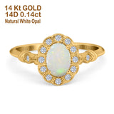 14K Yellow Gold 0.14ct Oval 7mmx5mm G SI Natural White Opal Diamond Engagement Wedding Ring Size 6.5