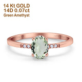 14K Rose Gold 1.28ct Oval 8mmx6mm G SI Natural Green Amethyst Diamond Engagement Wedding Ring Size 6.5