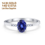14K White Gold 1.28ct Oval 8mmx6mm G SI Nano Blue Sapphire Diamond Engagement Wedding Ring Size 6.5