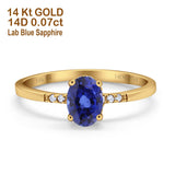 14K Yellow Gold 1.28ct Oval 8mmx6mm G SI Nano Blue Sapphire Diamond Engagement Wedding Ring Size 6.5