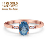 14K Rose Gold 1.28ct Oval 8mmx6mm G SI London Blue Topaz Diamond Engagement Wedding Ring Size 6.5