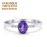 14K White Gold 1.28ct Oval 8mmx6mm G SI Natural Amethyst Diamond Engagement Wedding Ring Size 6.5