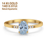 14K Yellow Gold 1.28ct Oval 8mmx6mm G SI Natural Aquamarine Diamond Engagement Wedding Ring Size 6.5