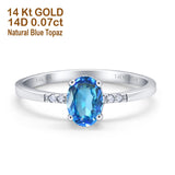 14K White Gold 1.28ct Oval 8mmx6mm G SI Natural Blue Topaz Diamond Engagement Wedding Ring Size 6.5