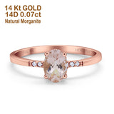14K Rose Gold 1.28ct Oval 8mmx6mm G SI Natural Morganite Diamond Engagement Wedding Ring Size 6.5