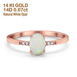 14K Rose Gold 0.07ct Oval 8mmx6mm G SI Natural White Opal Diamond Engagement Wedding Ring Size 6.5