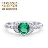 14K White Gold 0.96ct Round Art Deco 6mm G SI Nano Emerald Diamond Engagement Wedding Ring Size 6.5