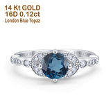 14K White Gold 0.96ct Round Art Deco 6mm G SI London Blue Topaz Diamond Engagement Wedding Ring Size 6.5