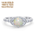 14K White Gold 0.12ct Round Art Deco 6mm G SI Natural White Opal Diamond Engagement Wedding Ring Size 6.5