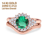 14K Rose Gold 1.59ct Round Two Piece Halo 7mm G SI Nano Emerald Diamond Engagement Wedding Ring Size 6.5