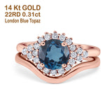 14K Rose Gold 1.59ct Round Two Piece Halo 7mm G SI London Blue Topaz Diamond Engagement Wedding Ring Size 6.5