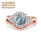 14K Rose Gold 1.59ct Round Two Piece Halo 7mm G SI Natural Aquamarine Diamond Engagement Wedding Ring Size 6.5