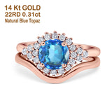 14K Rose Gold 1.59ct Round Two Piece Halo 7mm G SI Natural Blue Topaz Diamond Engagement Wedding Ring Size 6.5