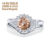 14K White Gold 1.59ct Round Two Piece Halo 7mm G SI Natural Morganite Diamond Engagement Wedding Ring Size 6.5