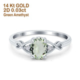 14K White Gold 1.24ct Oval Filigree Infinity 8mmx6mm G SI Natural Green Amethyst Diamond Engagement Wedding Ring Size 6.5