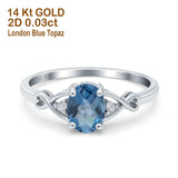 14K White Gold 1.24ct Oval Filigree Infinity 8mmx6mm G SI London Blue Topaz Diamond Engagement Wedding Ring Size 6.5
