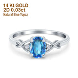 14K White Gold 1.24ct Oval Filigree Infinity 8mmx6mm G SI Natural Blue Topaz Diamond Engagement Wedding Ring Size 6.5