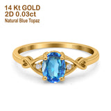 14K Yellow Gold 1.24ct Oval Filigree Infinity 8mmx6mm G SI Natural Blue Topaz Diamond Engagement Wedding Ring Size 6.5