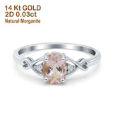 14K White Gold 1.24ct Oval Filigree Infinity 8mmx6mm G SI Natural Morganite Diamond Engagement Wedding Ring Size 6.5