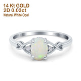 14K White Gold 0.03ct Oval Filigree Infinity 8mmx6mm G SI Natural White Opal Diamond Engagement Wedding Ring Size 6.5