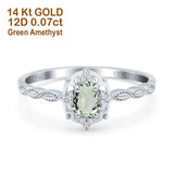 14K White Gold 0.5ct Oval Vintage Floral 6mmx4mm G SI Natural Green Amethyst Diamond Engagement Wedding Ring Size 6.5