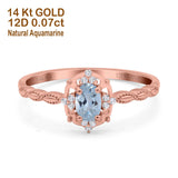 14K Rose Gold 0.5ct Oval Vintage Floral 6mmx4mm G SI Natural Aquamarine Diamond Engagement Wedding Ring Size 6.5