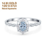 14K White Gold 0.5ct Oval Vintage Floral 6mmx4mm G SI Natural Aquamarine Diamond Engagement Wedding Ring Size 6.5