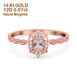 14K Rose Gold 0.5ct Oval Vintage Floral 6mmx4mm G SI Natural Morganite Diamond Engagement Wedding Ring Size 6.5