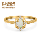 14K Yellow Gold 0.07ct Oval Vintage Floral 6mmx4mm G SI Natural White Opal Diamond Engagement Wedding Ring Size 6.5