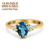 14K Yellow Gold 1.33ct Teardrop Pear 8mmx6mm G SI London Blue Topaz Diamond Engagement Wedding Ring Size 6.5