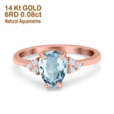 14K Rose Gold 1.33ct Teardrop Pear 8mmx6mm G SI Natural Aquamarine Diamond Engagement Wedding Ring Size 6.5