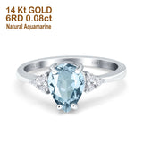 14K White Gold 1.33ct Teardrop Pear 8mmx6mm G SI Natural Aquamarine Diamond Engagement Wedding Ring Size 6.5