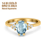 14K Yellow Gold 1.33ct Teardrop Pear 8mmx6mm G SI Natural Aquamarine Diamond Engagement Wedding Ring Size 6.5